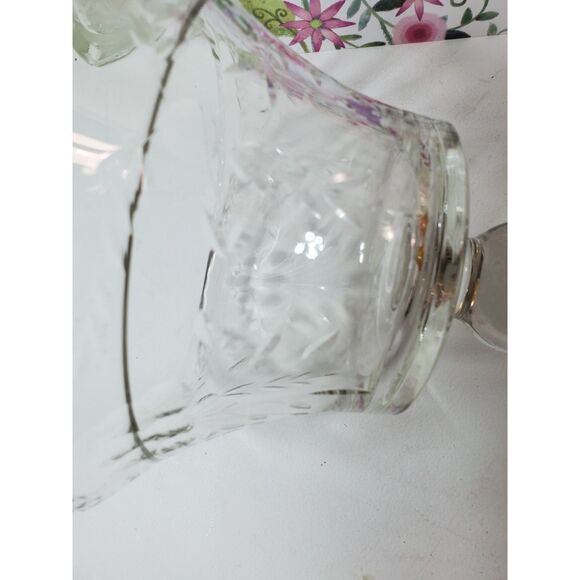 Vintage Etched Crystal Compote, Pedestal Bowl Clear - Picture 2 of 9